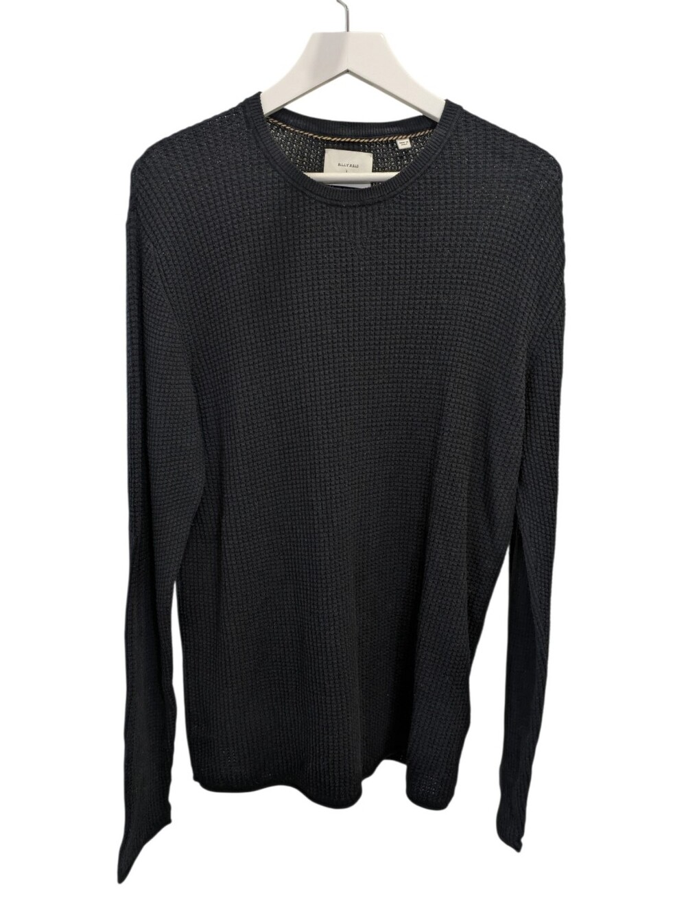Billy Reid Mini Waffle Crew Sweater Large Midnight Navy Cotton Cashmere Knit